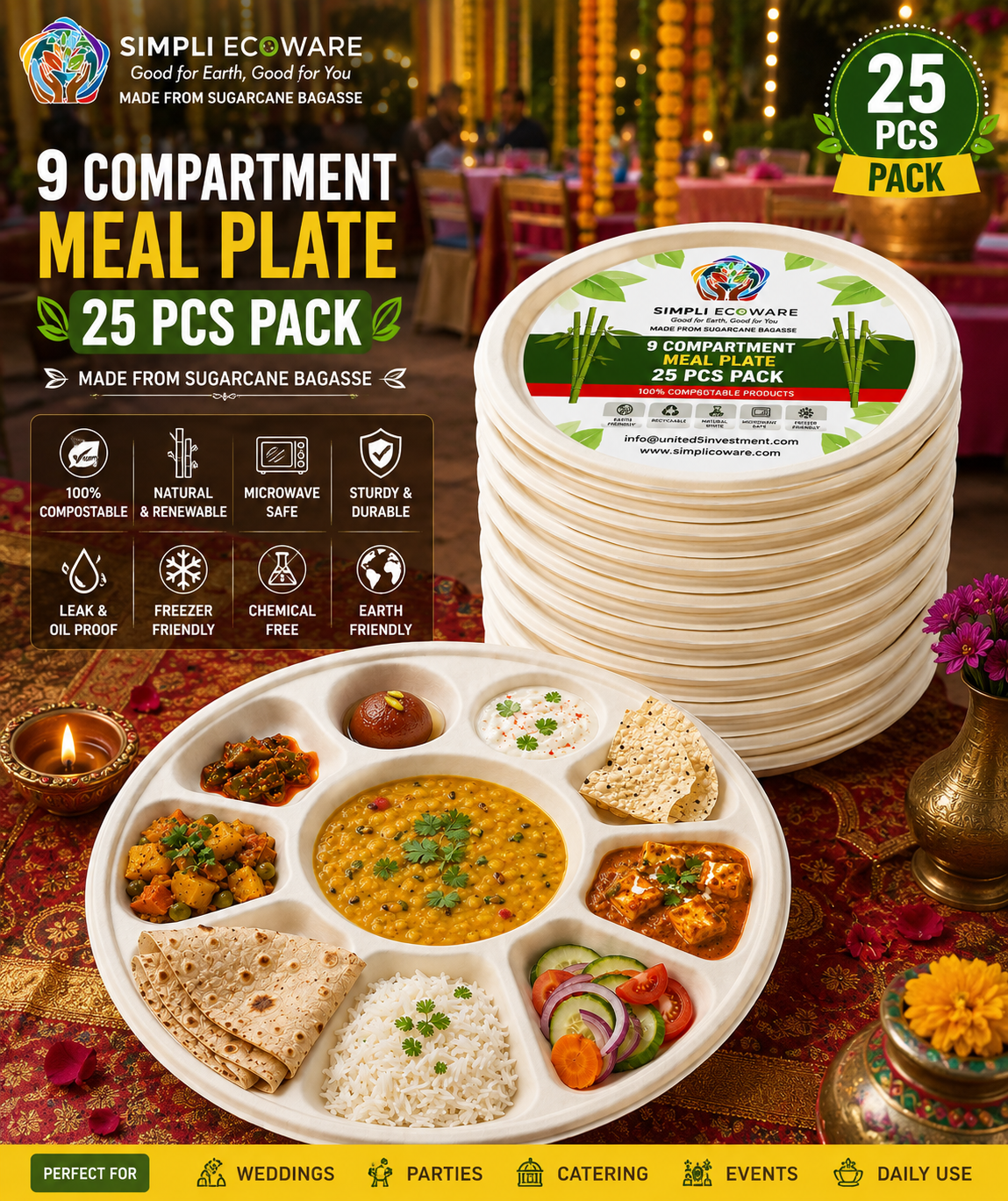 Simpli Ecoware 9-Compartment Meal Plate
